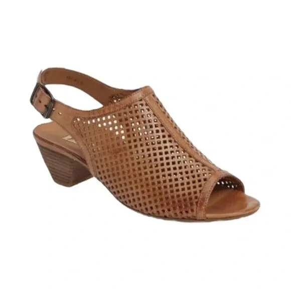 Paul Green Lois Slingback Perforated Leather Sandal Cognac Open Toe 5 UK… - Picture 1 of 9